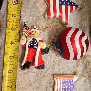 Source Unknown American Flag Santa Ornament Set